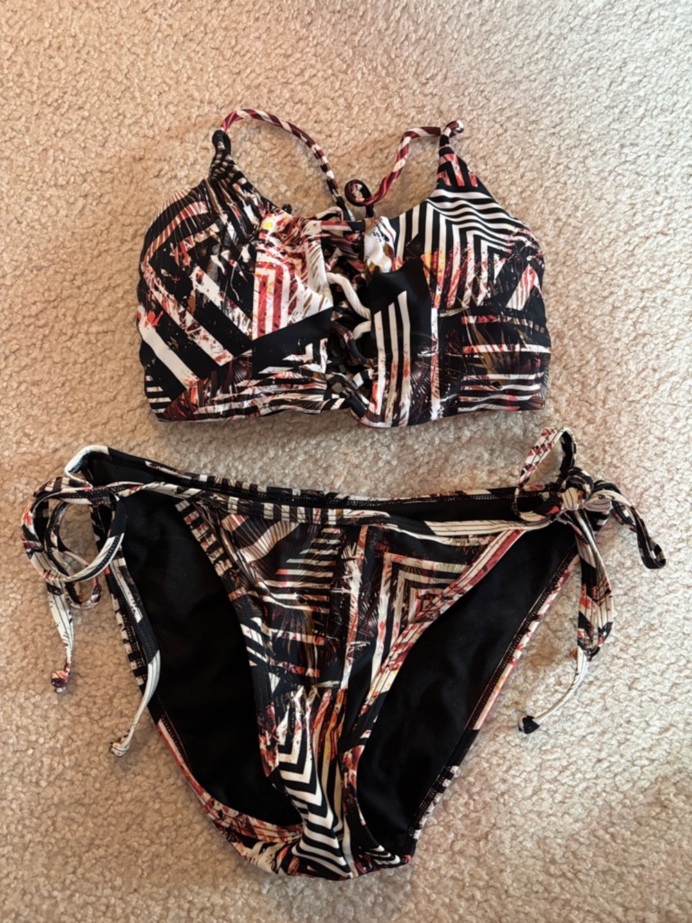 Express Swim Black Bikini Geometric Multicolor